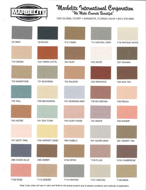 Color Charts Marbelite International Corporation
